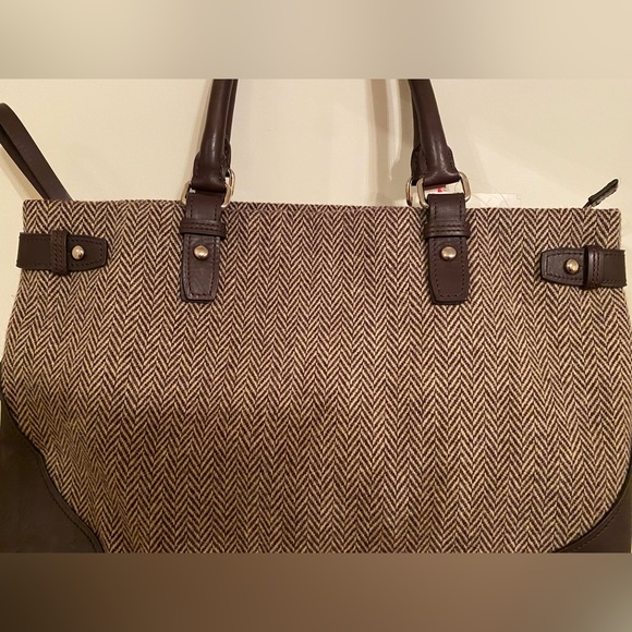 Tumi wool & leather spacious brown bag with a lot of compartments & pockets NWT - Picture 3 of 10